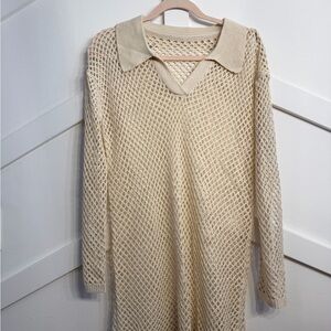 Cream Knit Sweater Beach Coverup